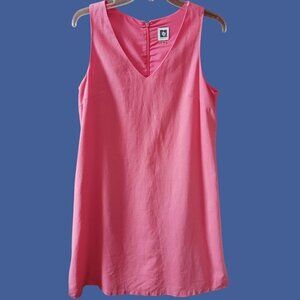 Anne Klein Sleeveless A-Line Dress V-Neck Back Zip Coral  linen Size Small